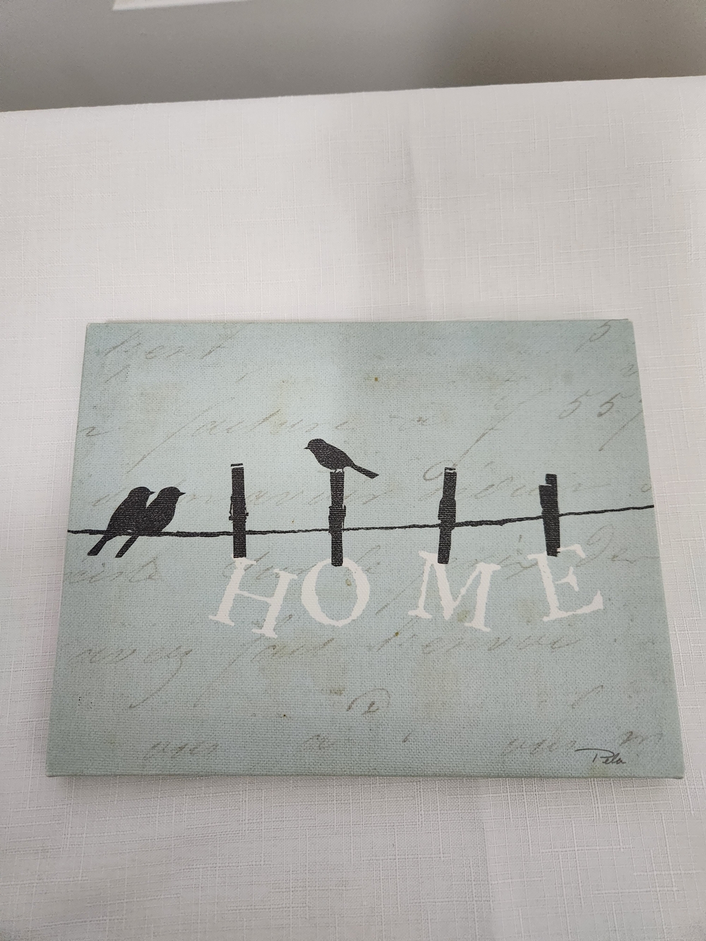 Home Wall Art Canvas - Blue 'HOME' Bird Silhouette. Pela Studio